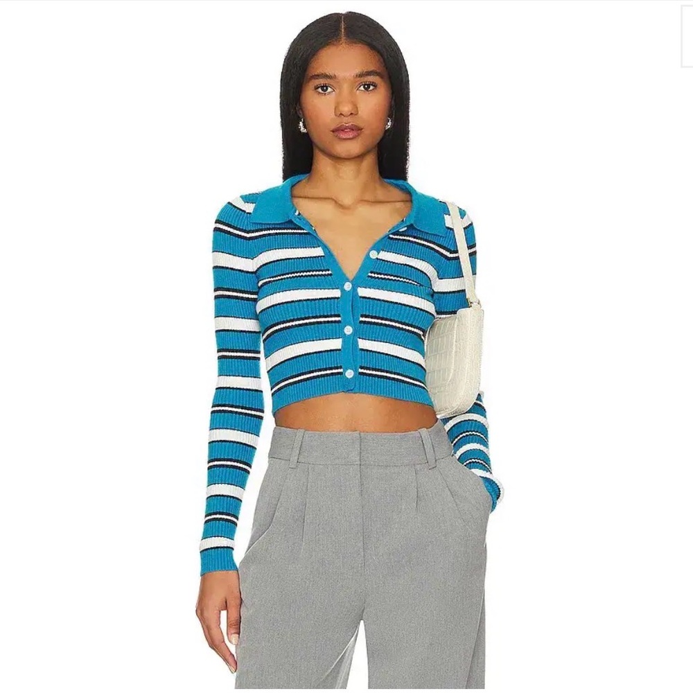 Superdown Keyara Button Up Top in Blue Multi